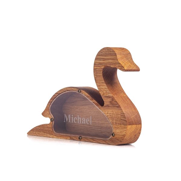 Wood piggy bank SWAN - Montessori wooden gifts for boys girls kids - Adult coin bank - Daughter gift from mom - Unique money box frame - Modern tip jar - Image 6