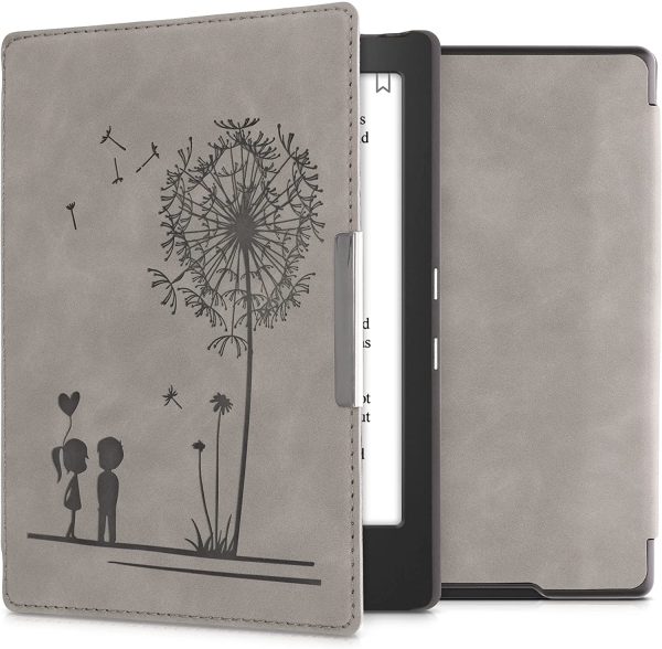 kwmobile Case Compatible with Kobo Aura H2O Edition 1 - Case e-Reader Cover - Dandelion Love Grey