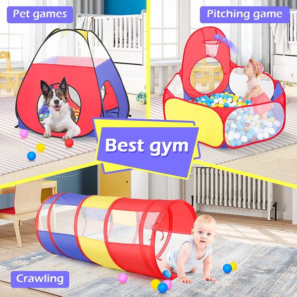 3pc Ball Pit for Toddlers with Kids Play Tent Baby Tunnel,  Toys for Boys and Girls Indoor Outdoor, Pop Up Kids Fort Playhouse, Balls NOT Included (Classic) - Image 7