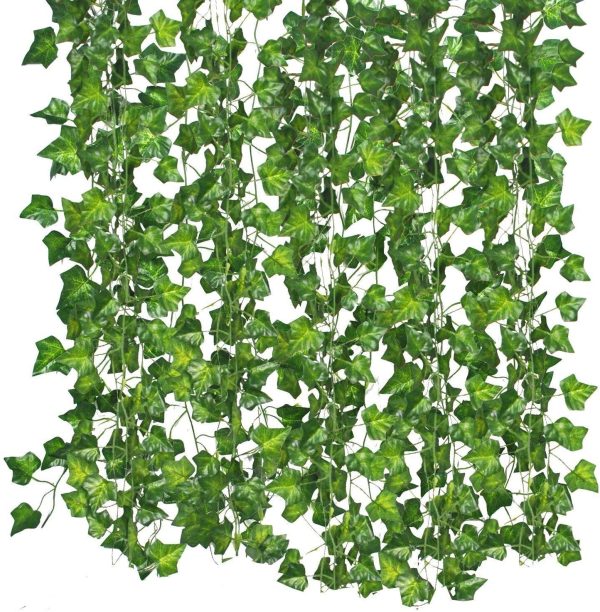 Qiantoucao Artificial Vines, 83Ft(12Pcs) Faux Fake Ivy Leaves Hanging Greenery Garland Vine Plant for Garden Wedding Party Home Wall Decoration Green