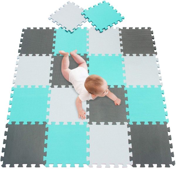 meiqicool Kid's Puzzle Exercise Play Mat with EVA Foam Interlocking Puzzle Solid Foam Play Mat for Baby- 18 Tiles Puzzle Floor Play Mat with Shapes & Colors 11.8"x 11.8" 010812