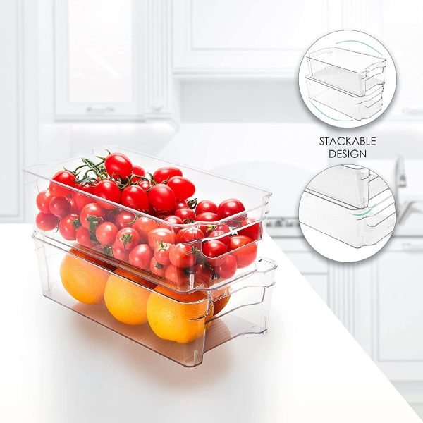 JINAMART (Set of ) Refrigerator Organizer Bins Narrow Stackable Fridge Organizers for Freezer Kitchen Pantry Countertops Cabinets Clear Plastic Storage Containers ( PCS) - Image 3