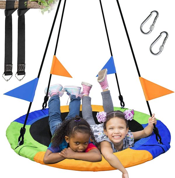 PACEARTH 40 Inch Saucer Tree Swing Seat 660lb Weight Capacity with 2 Added Hanging Straps and Adjustable Multi-Strand Ropes for Kids Adults - Image 2