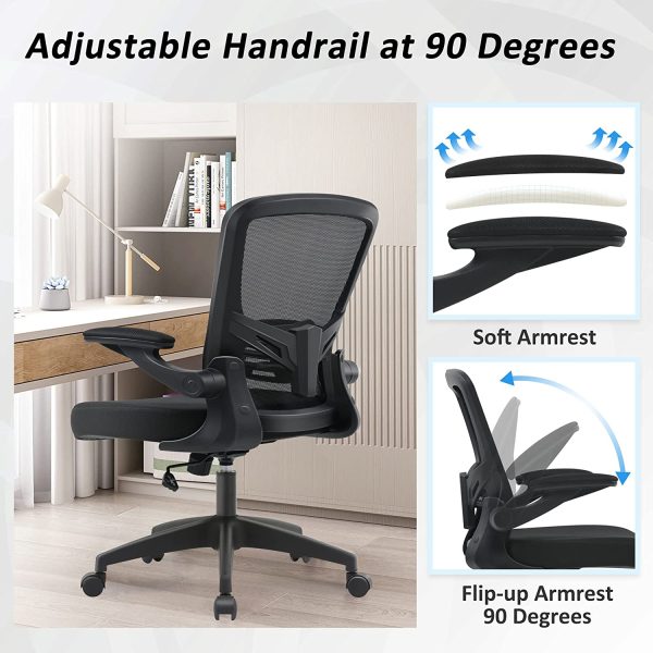 Office Chair,  Ergonomic Desk Chair with Adjustable Height Lumbar Support and Computer Chair with Wheels and Flip-up Arms, Swivel Task Chair, Adjustable Height Home Gaming Chair (Black, 9058)