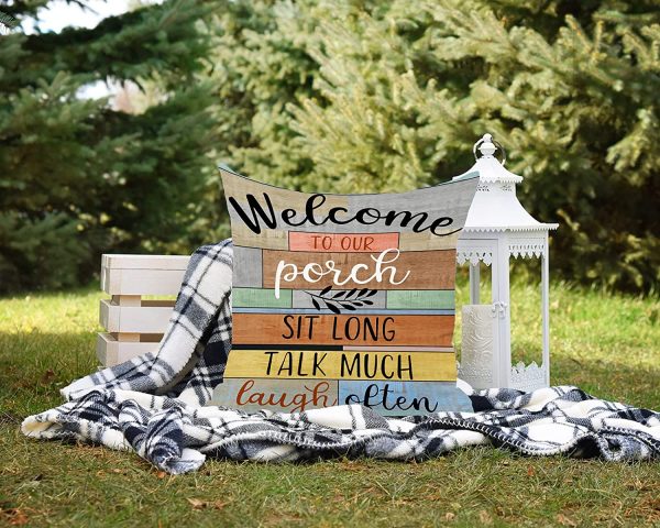 Jartinle Decorative Pillow Covers Porch Rules Sign Outdoor Farmhouse Throw Pillow Covers, Square Linen Patio Cushion Cases for Couch Bench Seat Chair Car 18x18 Inch - Image 6