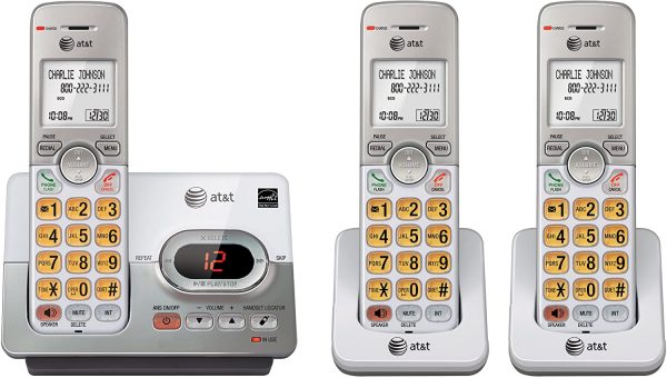 DECT 6.0 3 Cordless Phones with Caller ID, ITAD, Handset Speakerphones, White and Grey