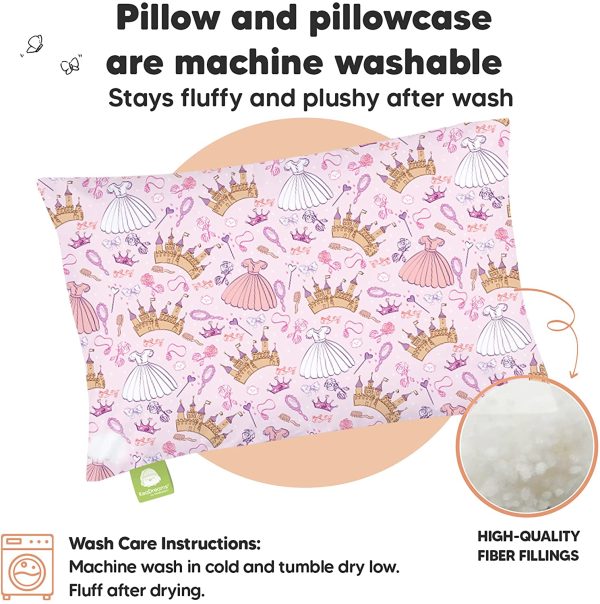 Toddler Pillow with Pillowcase - Soft Organic Cotton Toddler Pillows for Sleeping - Machine Washable - Toddlers, Kids, Child - Perfect for Travel, Toddler Cot, Bed Set (Dear Princess) - Image 3