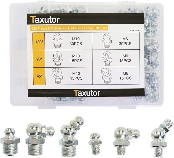 120-Pieces MM Metric Hydraulic Grease Fitting Assortment Set - M6 M10 Straight, 45-Degree, 90-Degree Angled Zerk - Image 5