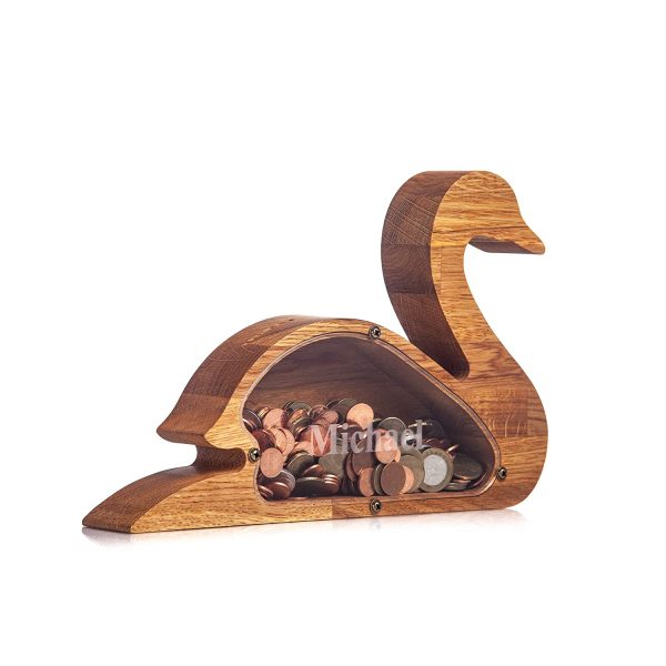 Wood piggy bank SWAN - Montessori wooden gifts for boys girls kids - Adult coin bank - Daughter gift from mom - Unique money box frame - Modern tip jar