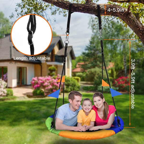 PACEARTH 40 Inch Saucer Tree Swing Seat 660lb Weight Capacity with 2 Added Hanging Straps and Adjustable Multi-Strand Ropes for Kids Adults - Image 9