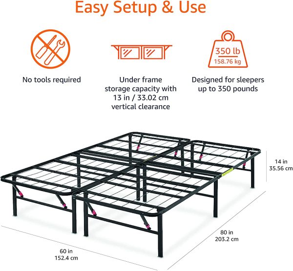 Amazon Basics Foldable Metal Platform Bed Frame for Under-Bed Storage - Tools-free Assembly, No Box Spring Needed - Queen - Image 5