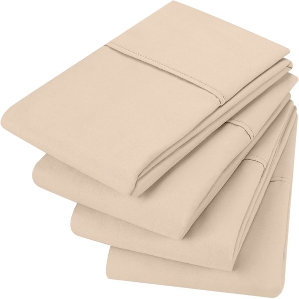 King Pillowcases - 4 Pack - Envelope Closure - Soft Brushed Microfiber Fabric - Shrinkage and Fade Resistant Pillow Covers 20 X 40 (King, Beige) - Image 9