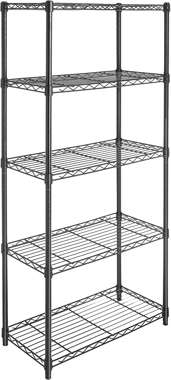 Amazon Basics 5-Shelf Adjustable, Heavy Duty Storage Shelving Unit on 4'' Wheel Casters, Metal Organizer Wire Rack, Black (30L x 14W x 64.75H) - Image 2