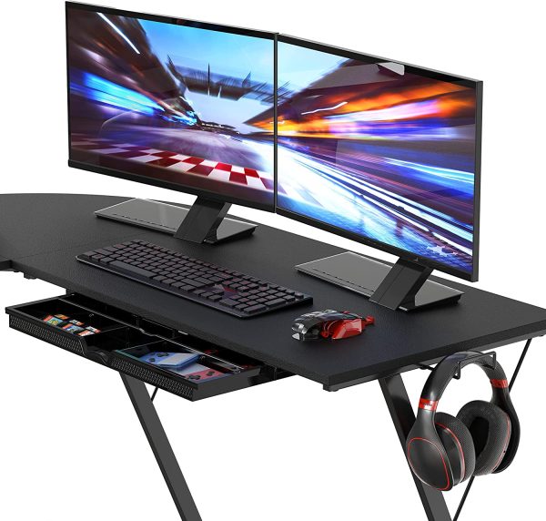 Computer Gaming L-shaped Desk with Monitor Stand for Home Office, Black - Image 3