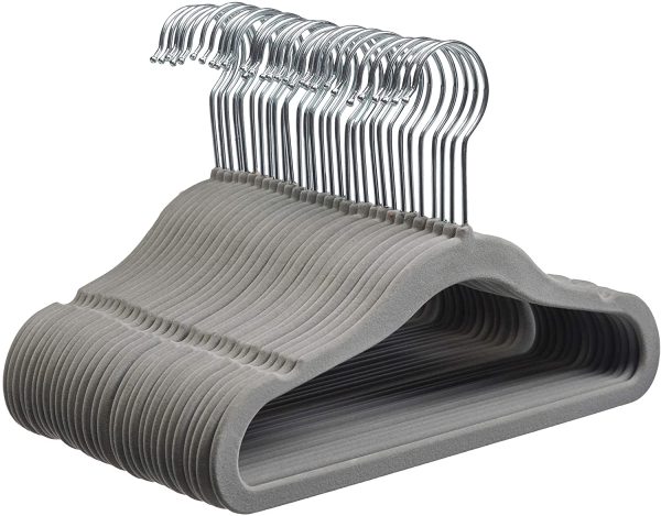 Amazon Basics Kids Velvet, Non-Slip Clothes Hangers, Gray - Pack of 30 - Image 2