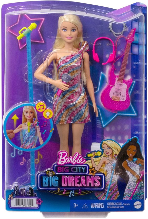 Barbie: Big City, Big Dreams Barbie ??Malibu?? Roberts Doll (11.5-in Blonde) with Music, Light-Up Feature, Microphone & Accessories, Gift for 3 to 7 Year Olds