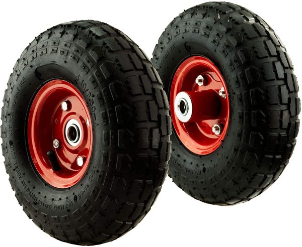 PEAKTOW PTW0001 New 10??4.10/3.50-4??All Purpose Utility Pneumatic Air Tire on Wheel for Dolly Hand Truck Cart ??2PK