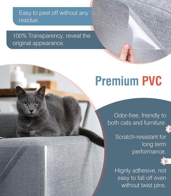 Lewondr Cat Scratch Couch Protector 10 Packs, Furniture Protectors from Cats, Clear Sofa Protector Cat Scratching Deterrent Tapes with 50 Pins, 4 Pack(M) 9"x17"+ 6 Pack(L) 12"x17" - Image 2