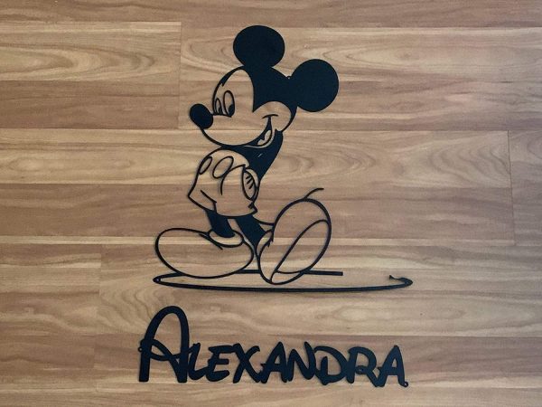 Personalized Mickey Mouse Sign Minnie Mouse Silhouette Custom Name Sign Metal Wall Art Disney Wall Hanging Plaque Gift for Kids Baby Room Nursery Wall Decor Home Decorations Handmade Birthday Present - Image 3