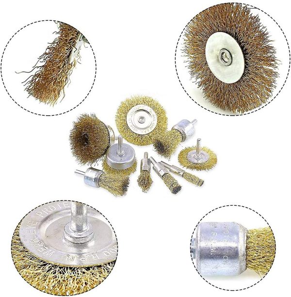 Wire Wheel Brush Drill Attachment 9 Pcs with 1/4in Shank for Cleaning Rust, Stripping and Abrasive - Image 2