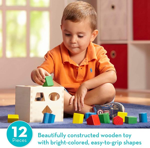 Melissa & Doug Shape Sorting Cube Classic Wooden Toy (Developmental Toy, Easy-to-Grip Shapes, Wooden Construction, 12 Pieces) - Image 3