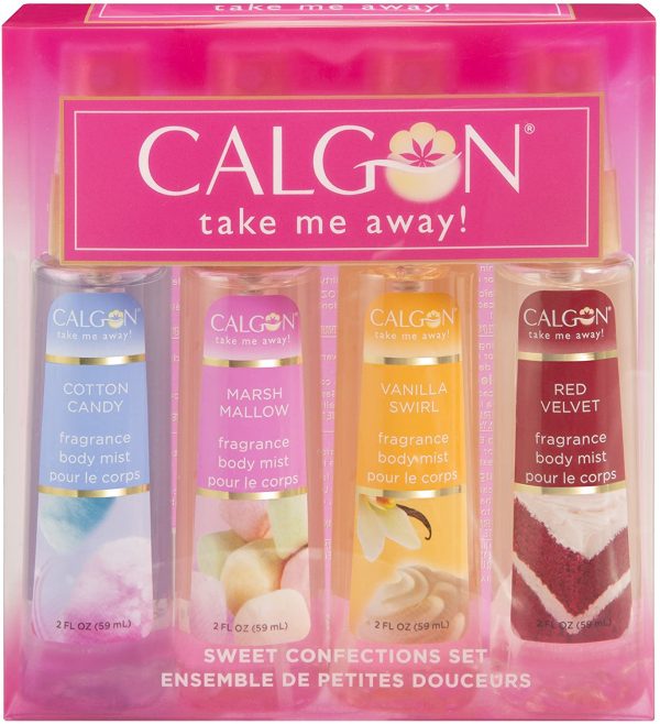 Calgon Take Me Away 4 Pc Gift Set (Refreshing Body Mist 2.0 Oz Of Cotton Candy Marsh Mallow Vanilla Swirl & Red Velvet) for Women By 2 Fl Oz