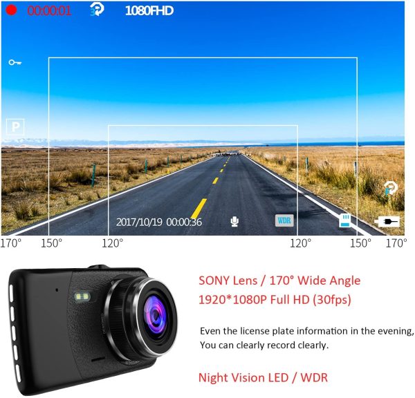 ??022 New Version??Dual Dash Cam Full HD 1080P 170° Dash Camera 4.0 Inch Screen Dash Cam Front and Rear, Dashboard Car Camera With G-sensor, Loop Recording, Motion Detection, Parking Monitor, WDR