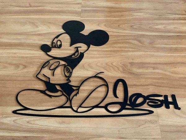 Personalized Mickey Mouse Sign Minnie Mouse Silhouette Custom Name Sign Metal Wall Art Disney Wall Hanging Plaque Gift for Kids Baby Room Nursery Wall Decor Home Decorations Handmade Birthday Present