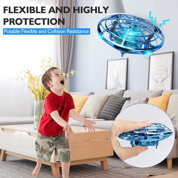 Mini Drones for Kids, Chefic Upgraded Hand Operated Drone Flying Ball Toys, 2 Speed Mode Auto-Avoid Obstacles Kids Drone, UFO Drone with 2 Modular Battery 360??Rotating Helicopter Kids Toys for Boys and Girls Outdoor Indoor Game (Blue) - Image 2