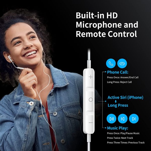 Wired Earbuds with Microphone,  in-Ear Earphones Headphones HiFi Stereo, Powerful Bass and Crystal Clear Audio, 3.5mm Headphone Plug for iPhone, iPad, Android Phones, MP3 4, Laptop, Computer - Image 2