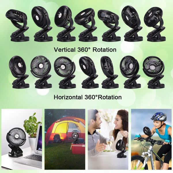 ADDSMILE Battery Operated Clip On Fan Rechargeable Desk Fan for Baby Stroller Car Gym Home Office Outdoor Traveling and Camping Black - Image 8