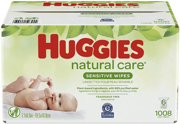 Baby Wipes, Huggies Natural Care Sensitive, UNSCENTED, Hypoallergenic, 6 Refill Packs, 1008 Count - Image 2