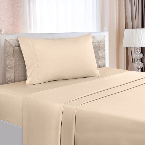 Bed Sheet Set - 3 Piece Twin XL Bedding - Soft Brushed Microfiber Fabric - Shrinkage and Fade Resistant - Easy Care (Twin XL, Beige) - Image 4