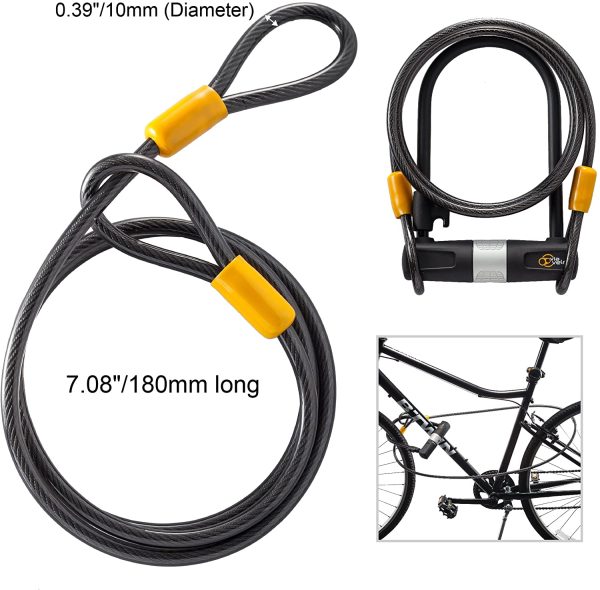 Via Velo Bike Lock Heavy Duty Bicycle U-Lock,14mm Shackle and 10mm x1.8m Cable with Mounting Bracket for Road Bike Mountain Bike Electric Bike Folding Bike - Image 2