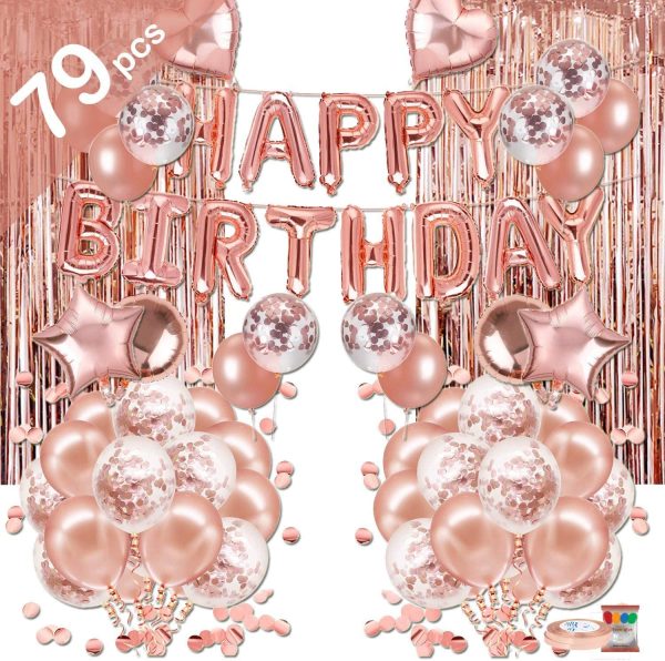 (Upgraded)Birthday Decorations, 79 PCS Rose Gold Birthday Party Decorations Party Supplies Confetti Balloons with Happy Birthday Banner Foil Fringe Curtains for Woman Mom Girl 16th 18th 21st 30th 50th - Image 6