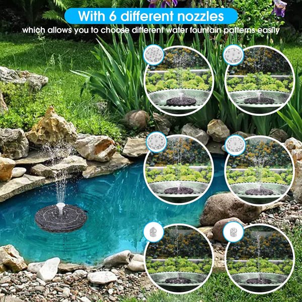 AISITIN 3.5W LED Solar Fountain 7.in??8cm 3000mAh Built-in Battery Solar Water Pump Floating Fountain with 6 Nozzles for Bird Bath for Fish Tank, Pond or Garden Decoration Solar Water Fountain - Image 2