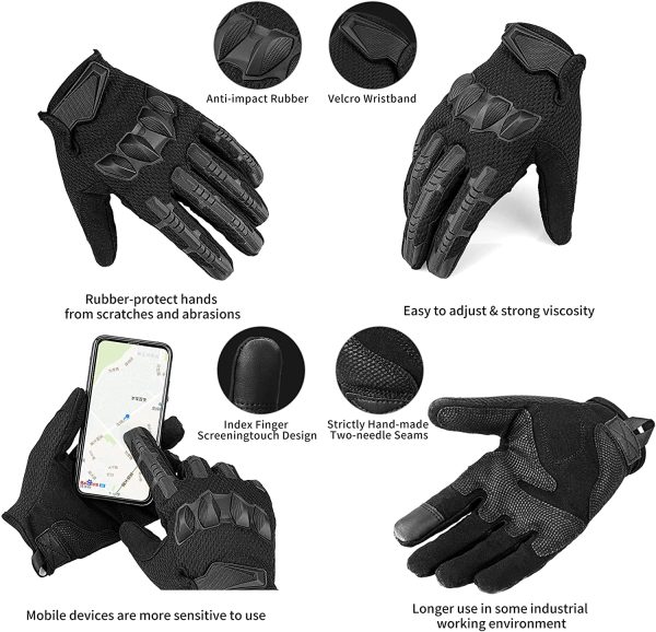 Tactical Gloves, Touchscreen Motorcycle Gloves with Hard Rubber Guard for Hunting Shooting Hiking Airsoft Camping Paintball Military Training Black Extra Large - Image 4