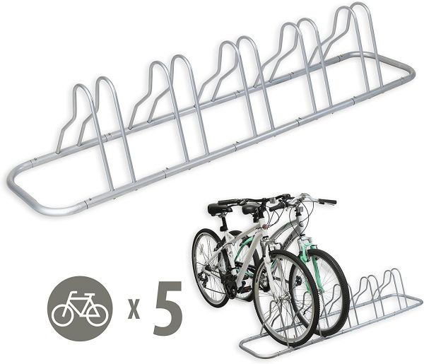 SimpleHouseware 5 Bike Bicycle Floor Parking Adjustable Storage Stand, Silver - Image 2