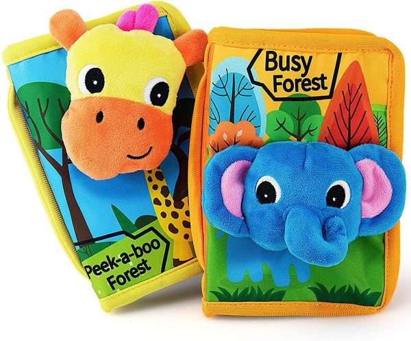 teytoy Baby Cloth Book Pop-Up Squeak Animal Soft Activity Crinkle and Vibrant Pages 3D Learning Books Infant Toddlers Travel Busy Toys - 2 pcs Busy Forest Theme Book for 3-6 Months Babies - Image 8