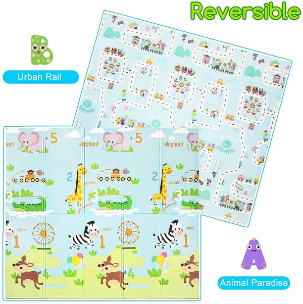 U'Artlines Folding Play Mat, Extra Large Foam Thick Baby Crawling Mat Kids Playmat Reversible Portable Waterproof Non Toxic for Babies, Infants and Toddlers (6 * 6.5 feet, Car/Zoo) - Image 2