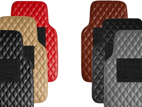 Luxury Universal Liners Faux Leather Car Floor Mats Diamond Design Full Set with Gift - Universal Fit for Cars, Trucks & SUVs (Beige) F12002 - Image 2