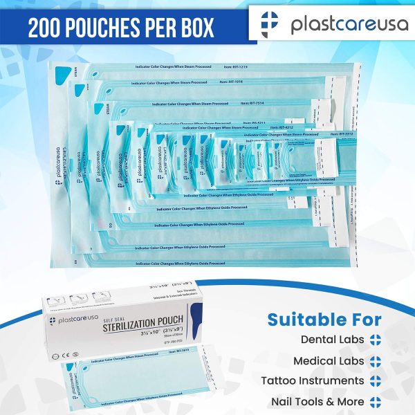 200 Self Sterilization Pouches for Cleaning Tools, Autoclave Sterilizer Bags for Dental Offices, Pouch for Dentist Tools Measuring 3.5 by 10 Inches, 1 Box of Paper Blue Film - Image 3