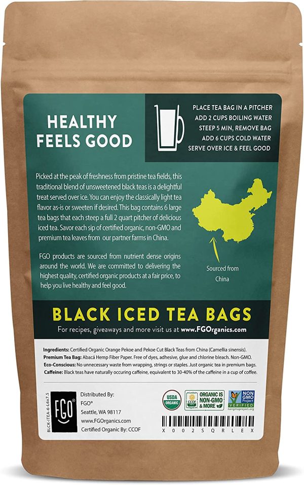 Black Iced Tea Bags | 6 Pitcher Bags | Eco-Conscious Tea Bags in Kraft Bag | by FGO - Image 2