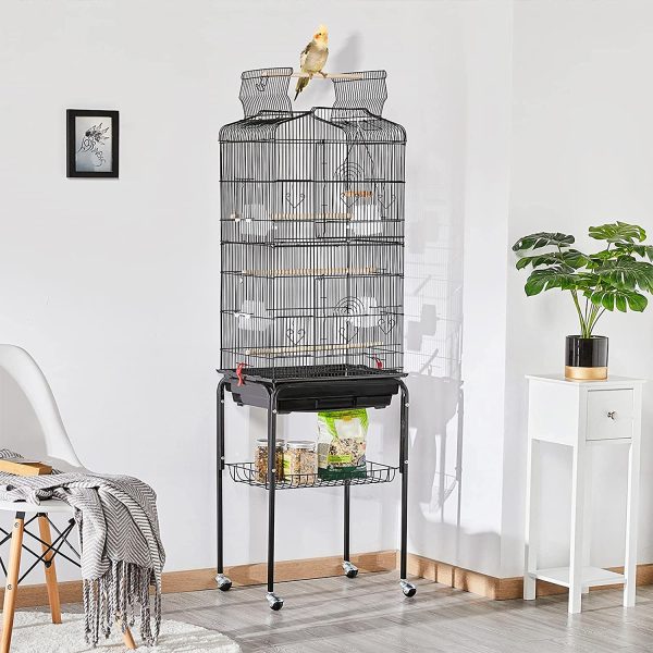 Yaheetech Play Open Top Bird Cage for Cockatiel Quaker Parrot Sun Parakeet Green Cheek Conure Finch Budgie Lovebird Parrotlet Canary Pet Bird Cage with Stand, Black - Image 2