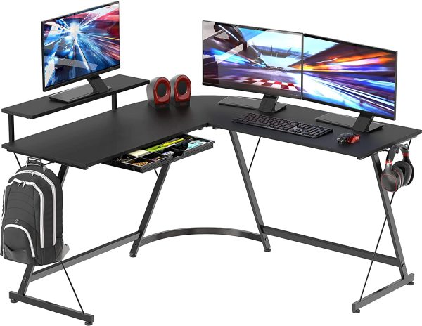 Computer Gaming L-shaped Desk with Monitor Stand for Home Office, Black - Image 6