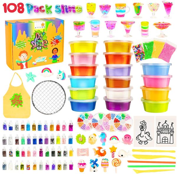 Slime Kit 108Pcs, GTPHOM DIY Slime Making Kit Set for Girls Boys, Art Craft Toys for Kids, Ultimate Slime Supplies Include 48 Glitter, Foam Balls, Fruit Slice, Unicorn Charms - Image 2