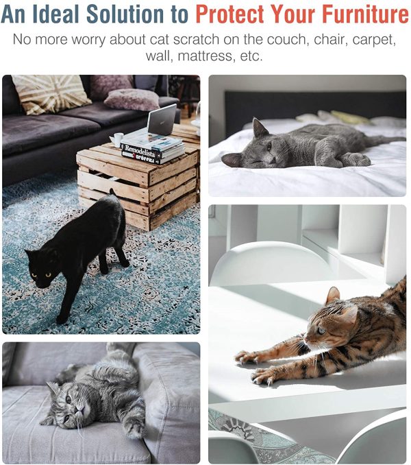 Lewondr Cat Scratch Couch Protector 10 Packs, Furniture Protectors from Cats, Clear Sofa Protector Cat Scratching Deterrent Tapes with 50 Pins, 4 Pack(M) 9"x17"+ 6 Pack(L) 12"x17"