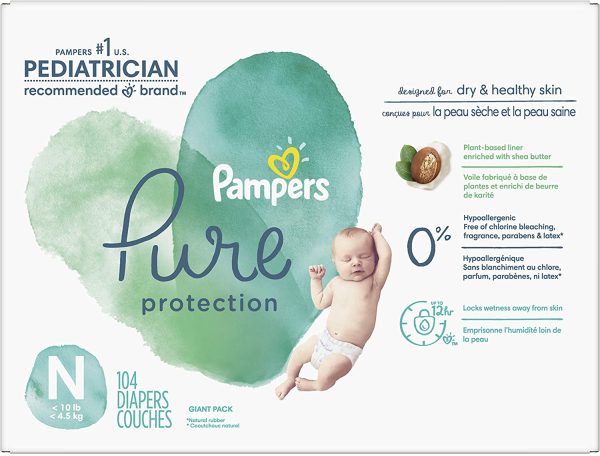 Pampers Diapers Size Newborn 4.5 kg - Pure Protection Hypoallergenic Disposable Baby Diapers for Sensitive Skin, Fragrance Free, 104 Count, Super Economy Pack - Image 8