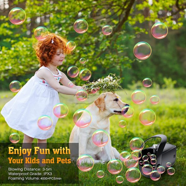 Semai Bubble Machine, Kids Outdoor Toys Portable Automatic Bubble Maker Plug-In & Battery Operated, Upgraded ise-free 4800+ Bubbles/Min Bubble Blower with 2 Speed Modes, Durable Safe Bubble Toy Gift for Kid Children Playing and Indoor Outdoor Party Wedding Social Outing