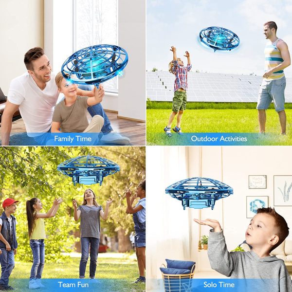 Mini Drones for Kids, Chefic Upgraded Hand Operated Drone Flying Ball Toys, 2 Speed Mode Auto-Avoid Obstacles Kids Drone, UFO Drone with 2 Modular Battery 360??Rotating Helicopter Kids Toys for Boys and Girls Outdoor Indoor Game (Blue) - Image 4